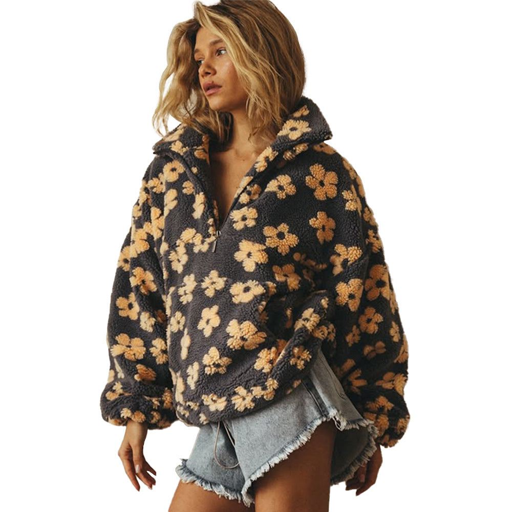 Felpa donna comoda, con zip e tasca frontale. Abbigliamento casual in pile per autunno/inverno.