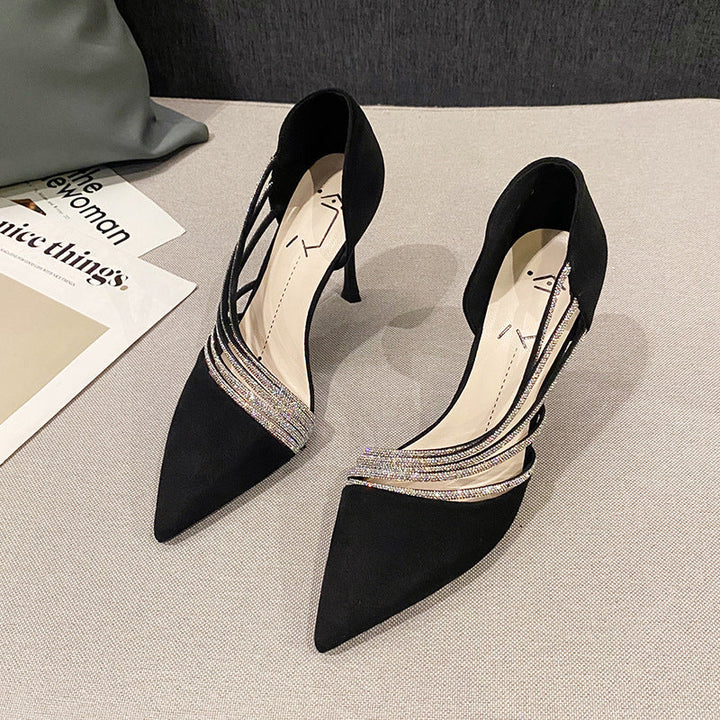Décolleté eleganti donna, con strass luminosi e tacco a spillo. Perfette per feste, moda e glamour.