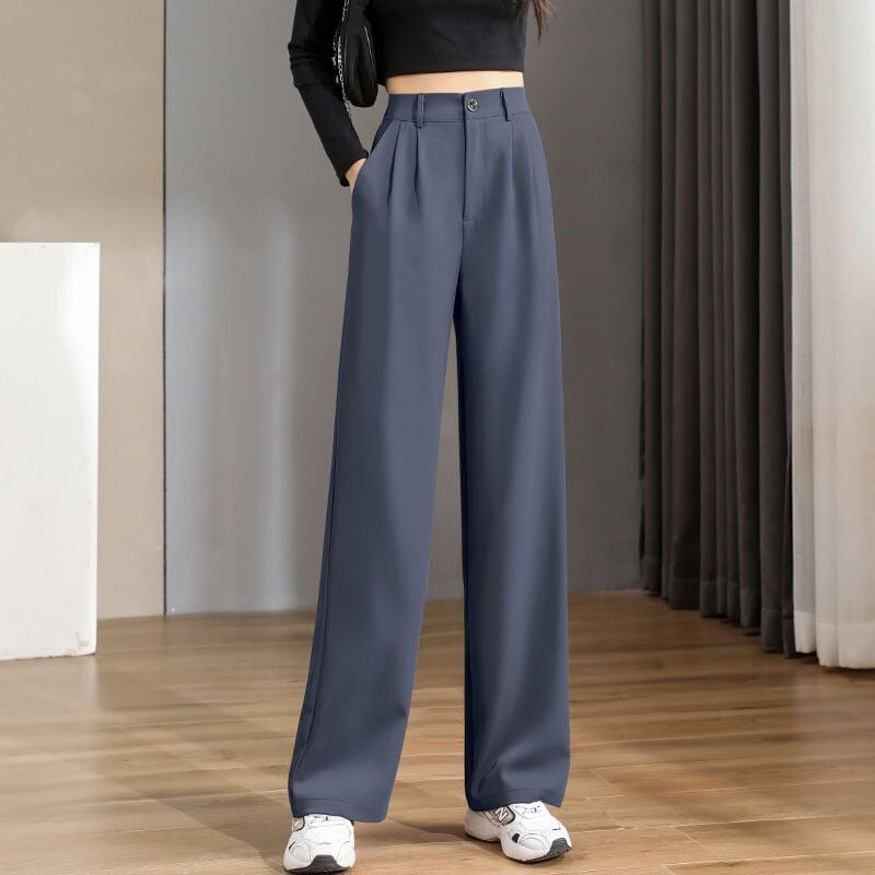 Pantaloni neri donna a vita alta, gamba dritta, ideali per outfit versatili, casual o formali.
