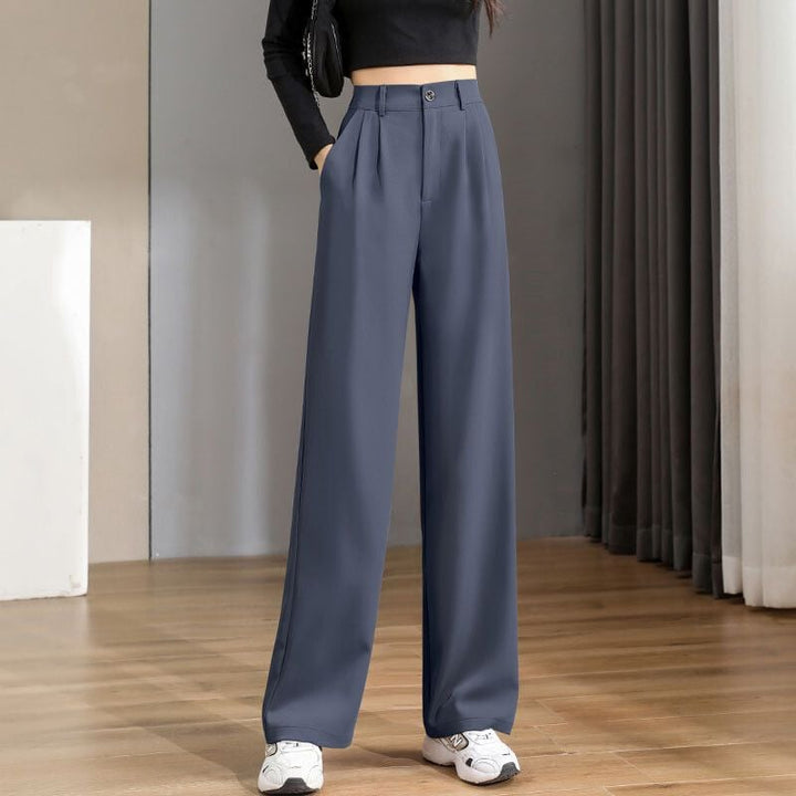 Pantaloni neri donna a vita alta, gamba dritta, ideali per outfit versatili, casual o formali.
