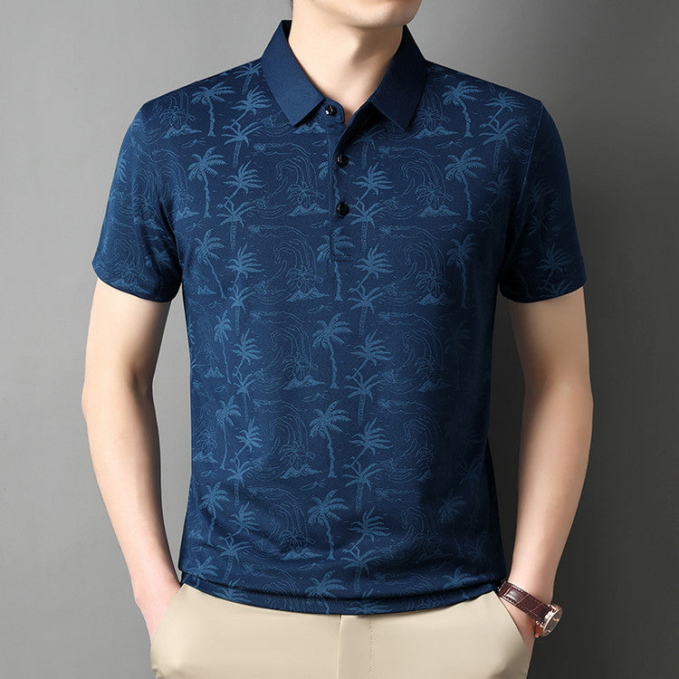 Polo slim fit uomo colore caffè, stampa floreale estiva, maniche corte, per un look disinvolto.