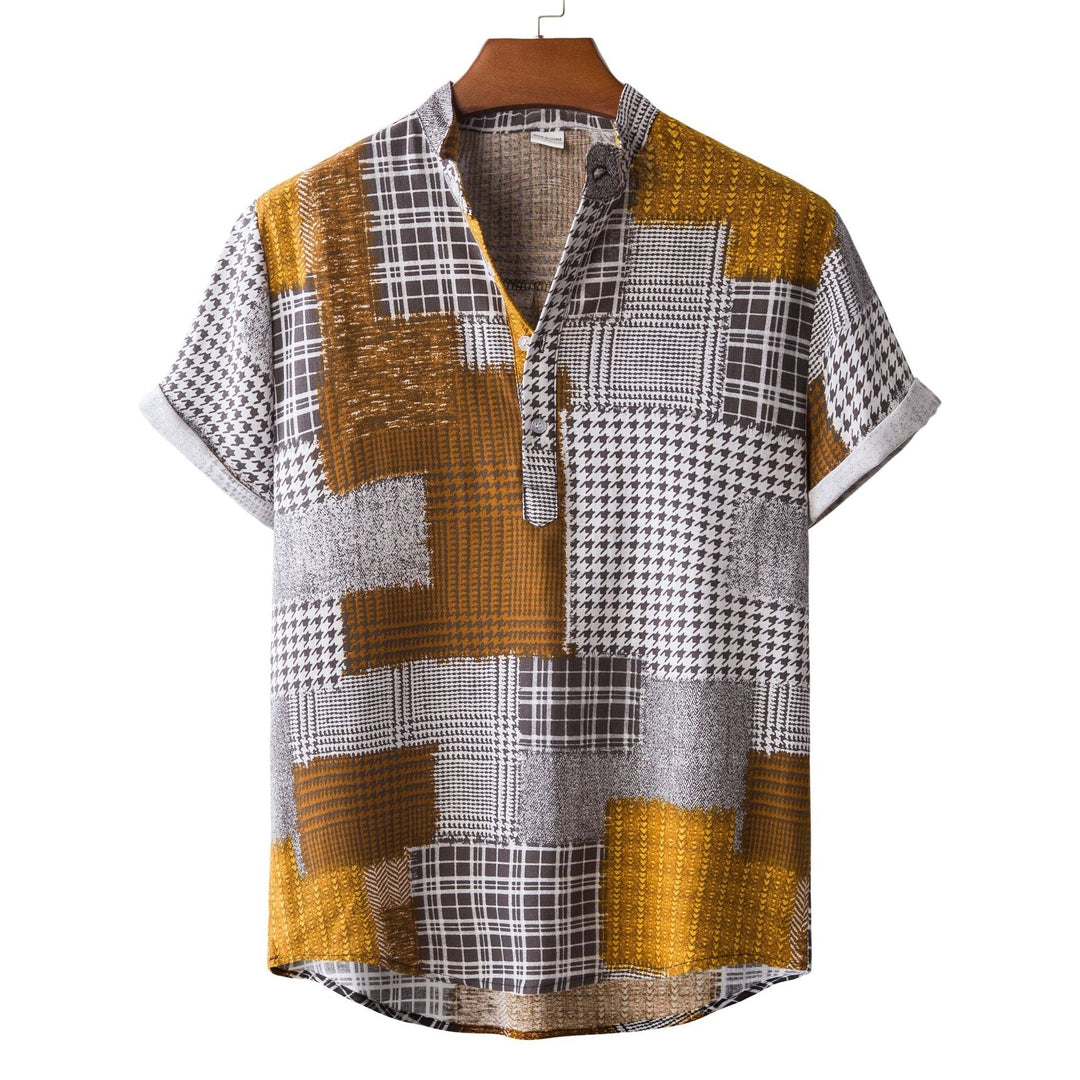 Camicia slim fit da uomo, maniche corte, con stampa estiva di bambù. Perfetta per un look casual.