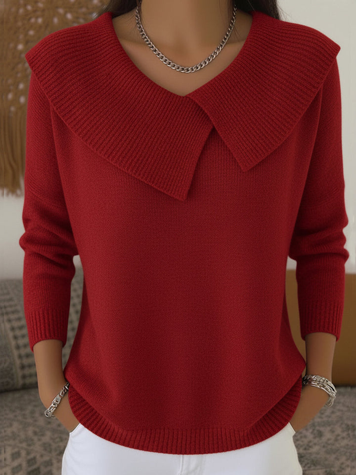 Maglione donna elegante collo a coste, maniche lunghe. Pullover comodo, moda autunno/inverno.