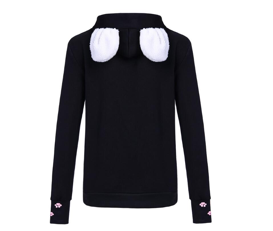 Moda donna: felpa con cappuccio e adorabile stampa gatto, perfetta come top per uno stile rilassato.