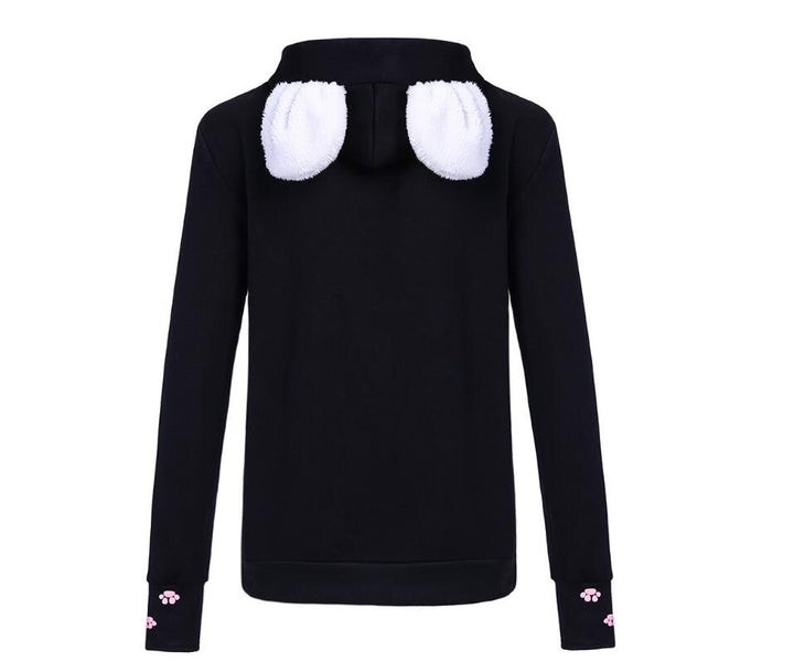 Moda donna: felpa con cappuccio e adorabile stampa gatto, perfetta come top per uno stile rilassato.