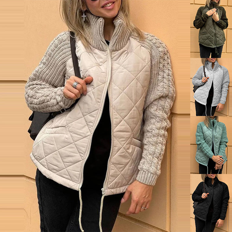 Giacca donna trapuntata invernale calda con collo alto e cerniera, stile casual e moderno.