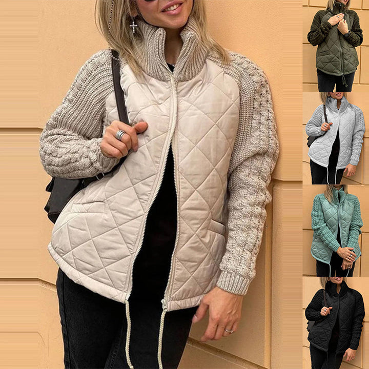 Giacca donna trapuntata invernale calda con collo alto e cerniera, stile casual e moderno.