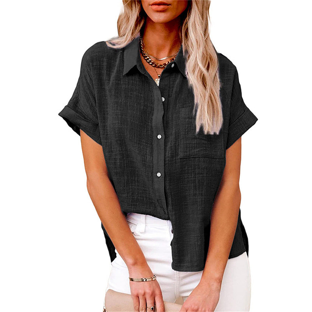 Camicia donna casual con bottoni e maniche corte, perfetta per l'abbigliamento estivo, anche in taglie forti.