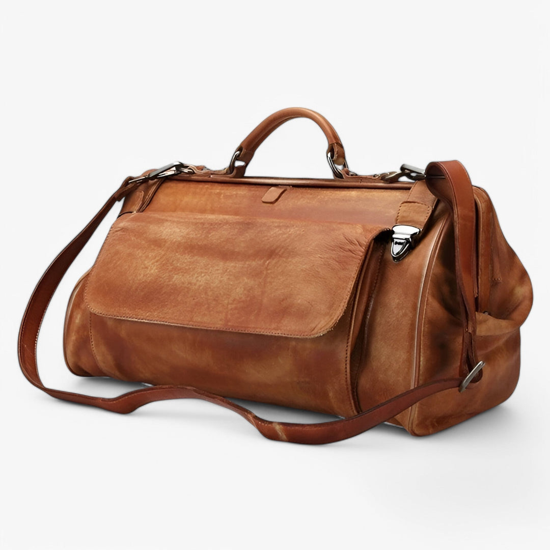 Borsone da viaggio unisex in ecopelle multicolore con tracolla regolabile, ideale per weekend.