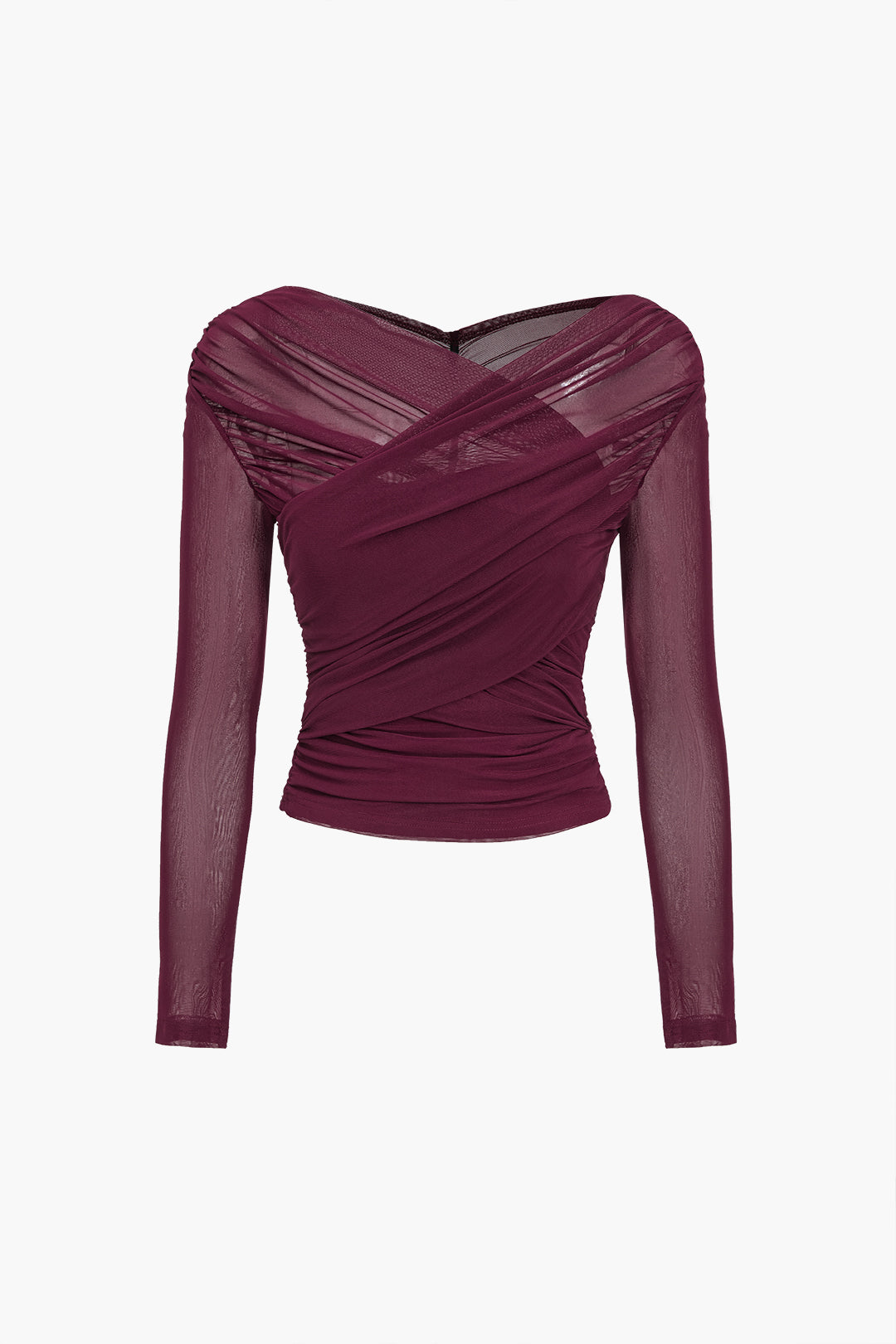 Blusa elegante da donna con drappeggio sofisticato e maniche lunghe. Ideale per un abbigliamento ufficio chic.