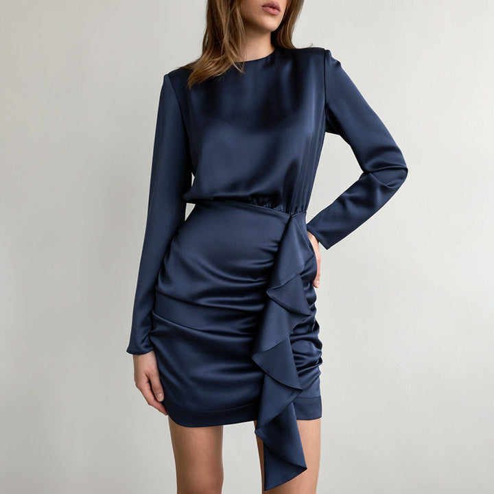 Abito donna per eventi: midi, maniche lunghe, elegante e aderente, con tocco chic francese. Vestito da sera.