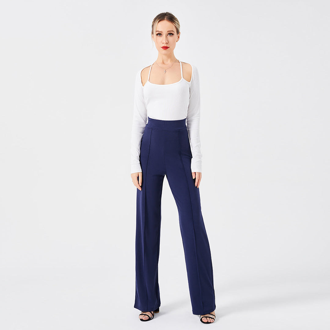 Pantaloni a zampa eleganti donna, vita alta e slim fit, must-have per moda e casual chic.