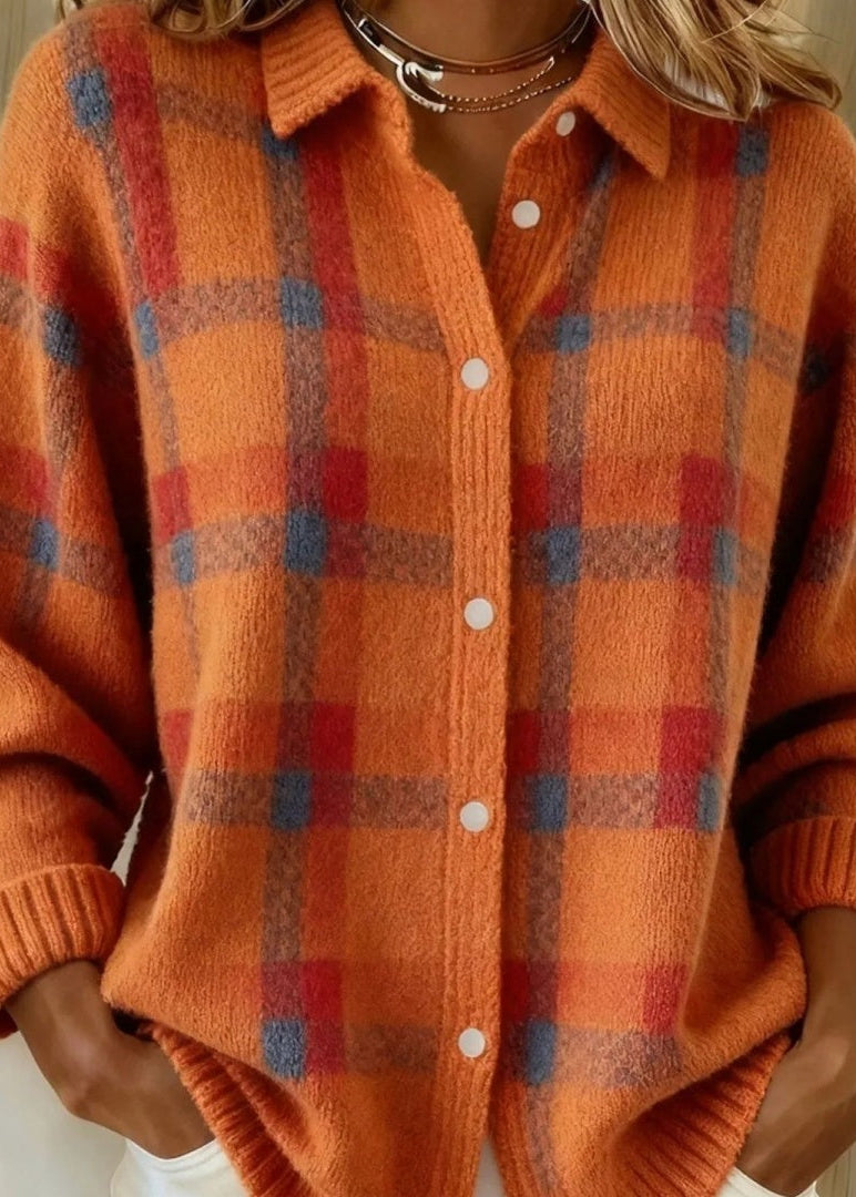Maglione donna a quadri con vestibilità rilassata, stile casual retro, perfetto per autunno/inverno.