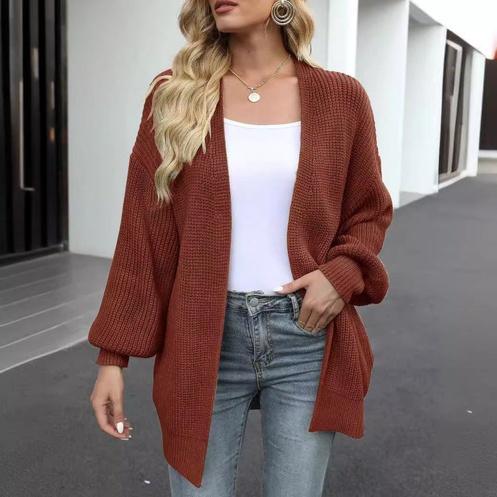 Cardigan donna oversize avvolgente, caldo con maniche a lanterna. Ideale per autunno/inverno casual.