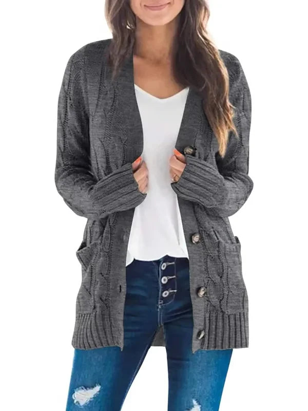 Cardigan comodo donna stile versatile con tasche. Adatto a taglie forti e look casual.
