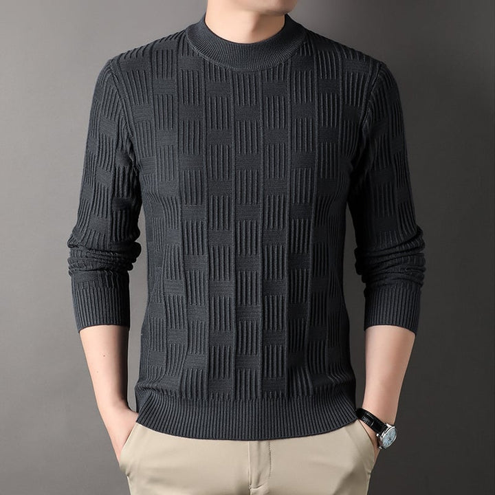 Maglione uomo slim fit a girocollo, pullover jacquard scozzese per un look casual ed elegante.