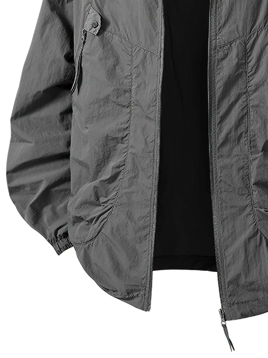 Giacca a vento casual da uomo, abbigliamento esterno versatile con cappuccio, moda maschile.