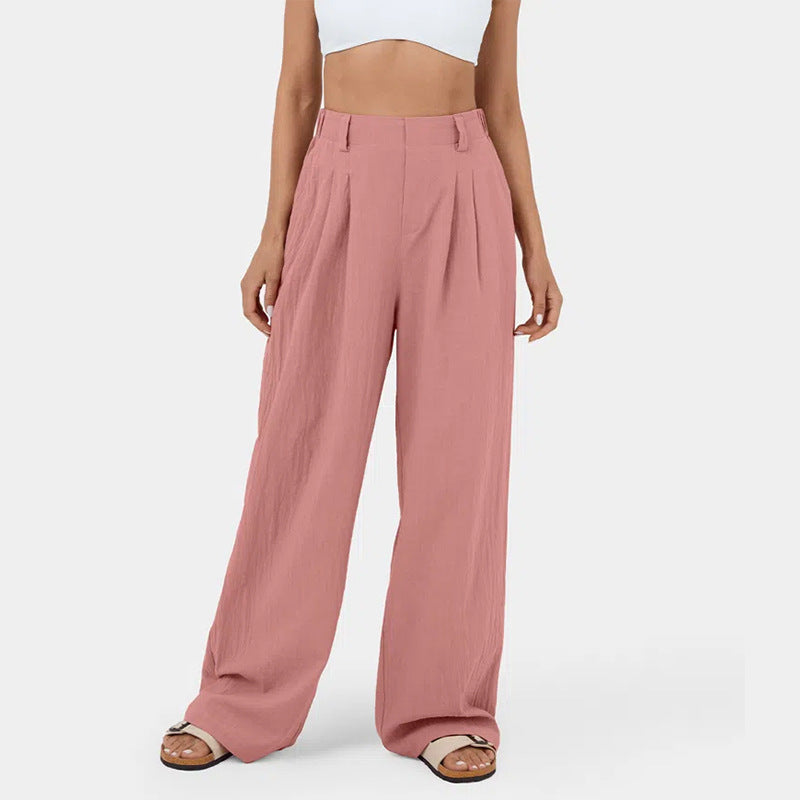 Pantaloni neri donna vita alta gamba larga, con comode tasche, stile moderno ed elegante.