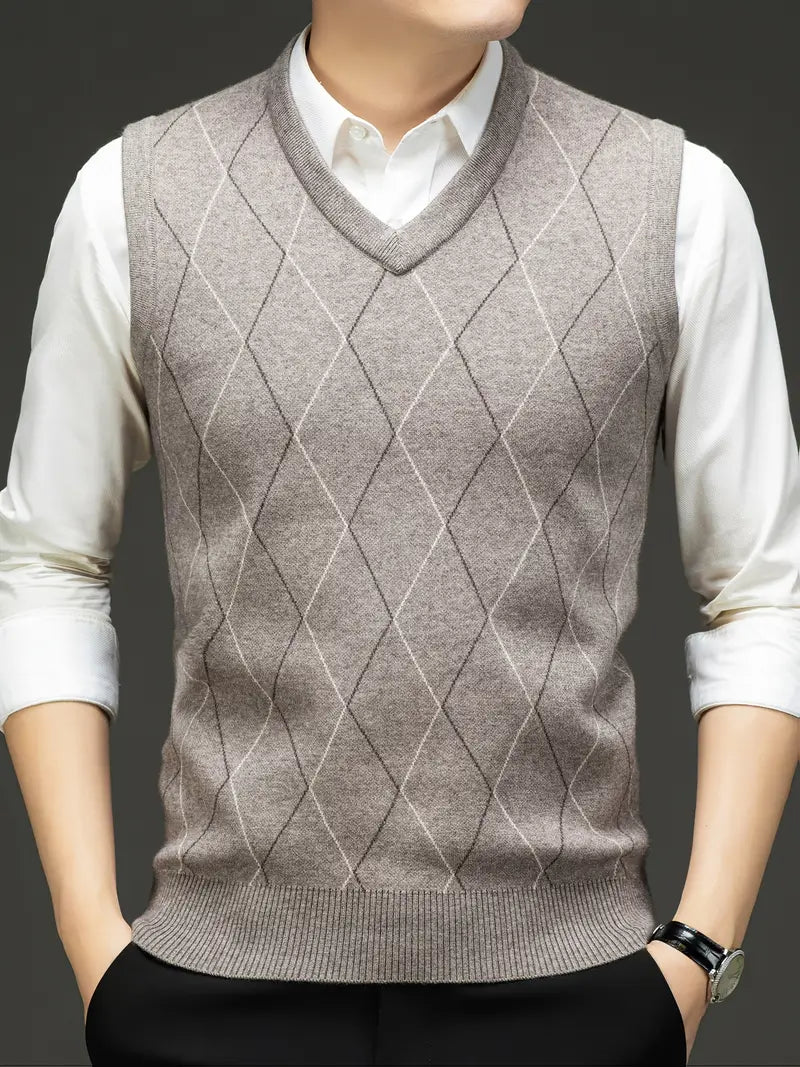 Gilet da uomo scollo a V slim fit per ufficio, un capo elegante e senza maniche per stile maschile.