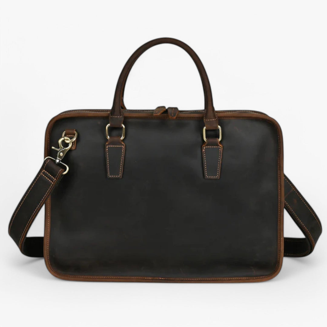 Borsa portadocumenti donna marrone scuro, con scomparto interno per laptop, versatile per ufficio e viaggio.