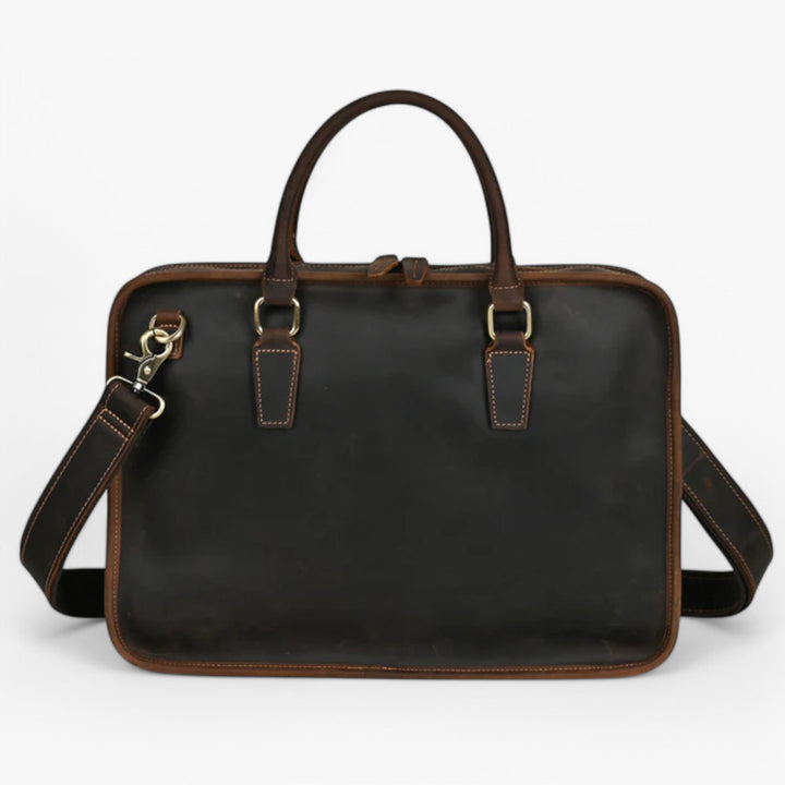 Borsa portadocumenti donna marrone scuro, con scomparto interno per laptop, versatile per ufficio e viaggio.