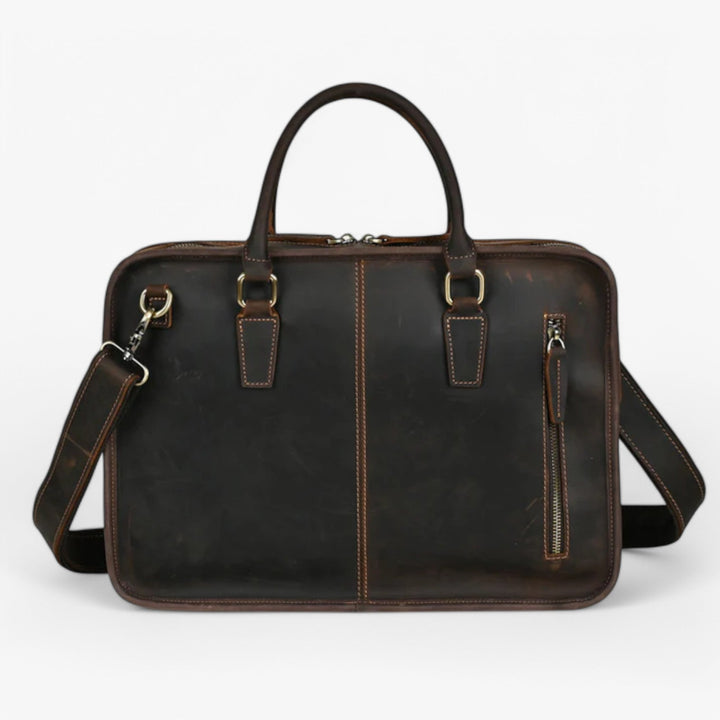 Borsa portadocumenti donna elegante marrone scuro, ideale per laptop e ufficio.
