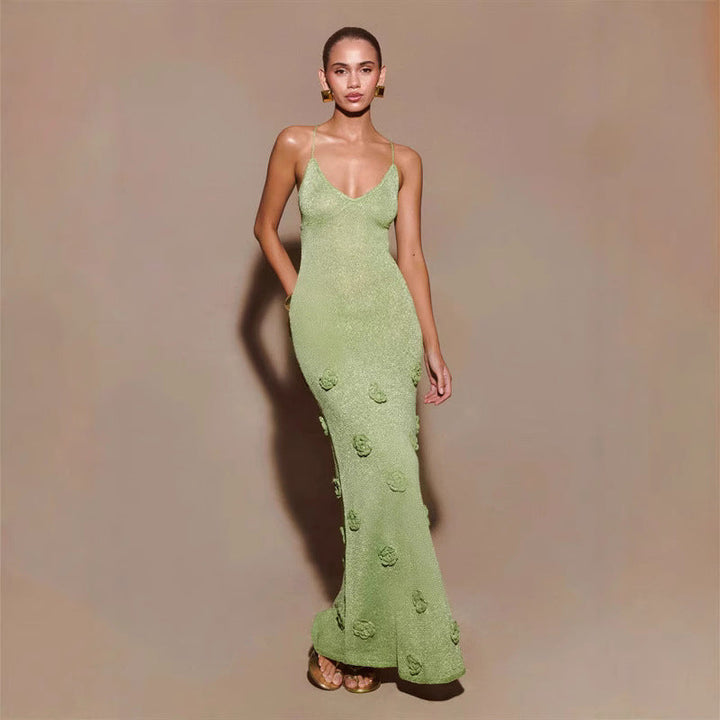 Abito da sera donna elegante all'uncinetto con paillettes floreali. Perfetto per primavera, feste e cerimonie.