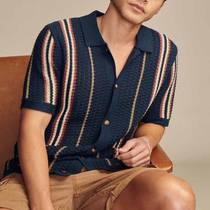 Polo uomo casual britannico in cotone a righe orizzontali, maniche corte. Ideale per l'estate.