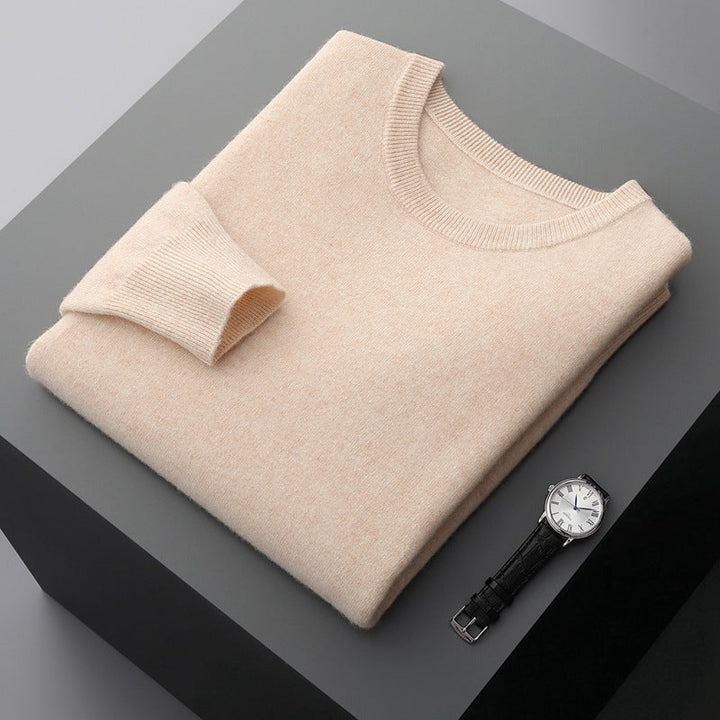 Pullover uomo autunnale blu in maglia morbida, con scollo tondo e maniche lunghe, ideale per il comfort.