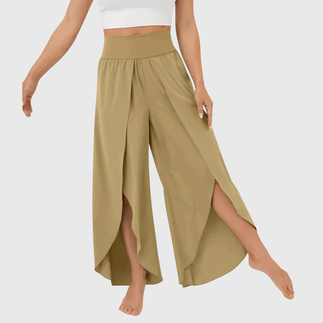 Pantaloni donna casual estivi, a gamba larga, perfetti per outfit comodi e alla moda.