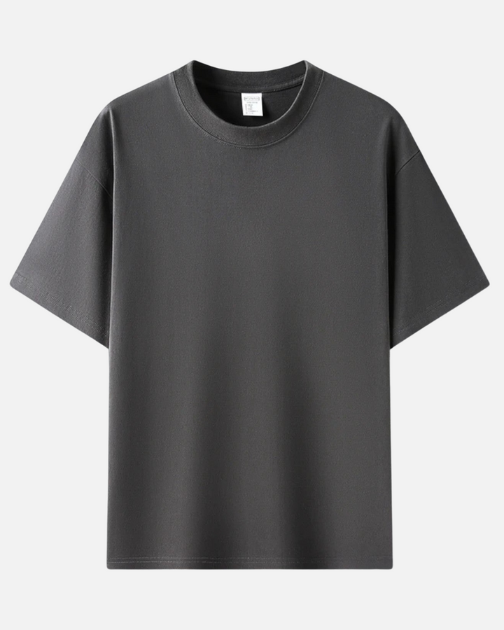 T-shirt uomo casual premium grigia, girocollo, maniche corte, vestibilità moderna.