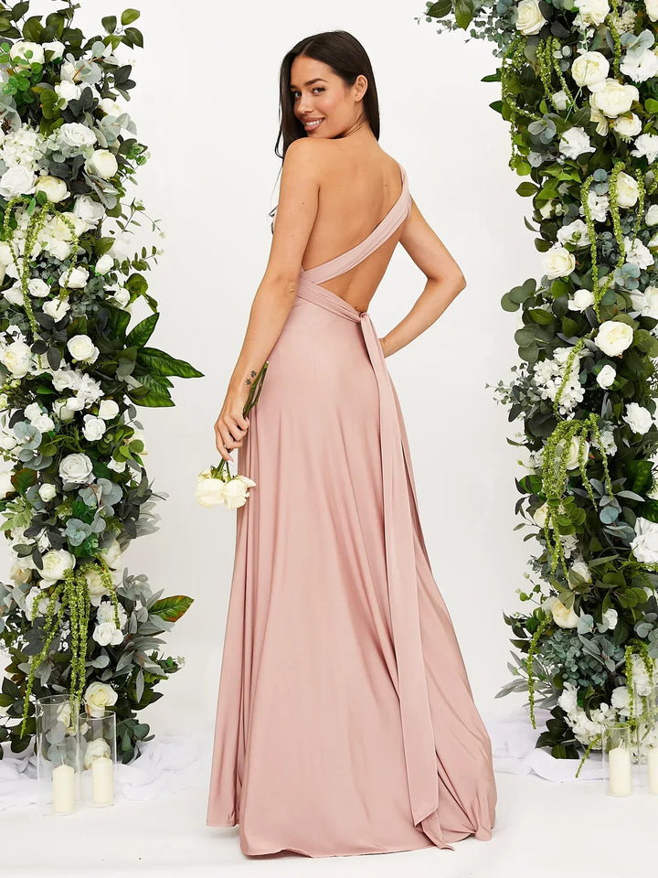 Elegante abito lungo convertibile, vestito perfetto per ogni occasione speciale.