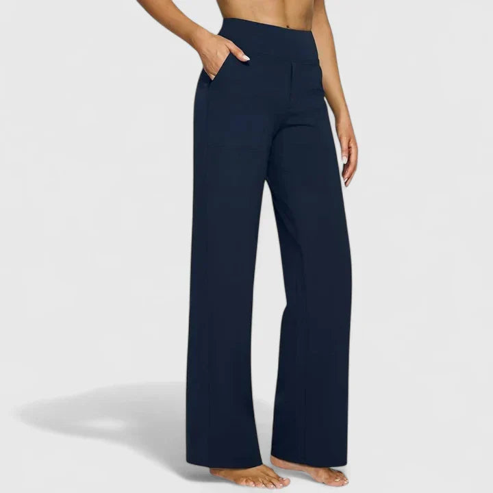 Pantaloni donna a vita alta dritti, adatti a tutte le stagioni e per ogni evento, massima moda e comfort.