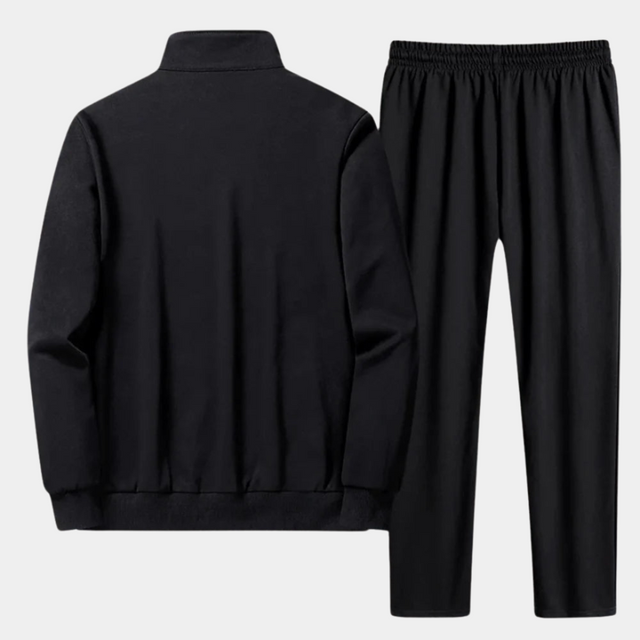Tuta completa uomo elegante in poliestere, completo sportivo con zip integrale per comfort e stile casual.