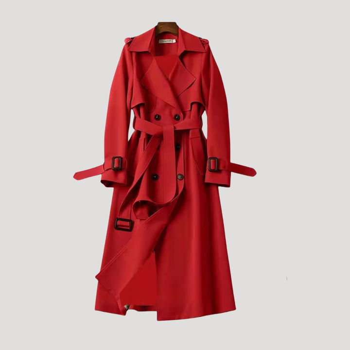 Moda femminile: trench donna elegante doppiopetto, con cintura, per un look sofisticato da giorno o sera.