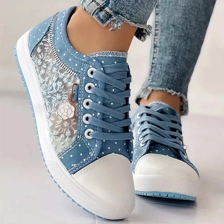 Sneakers donna blu con punta ampia per comfort, ideali per piedi che necessitano di supporto plantare.