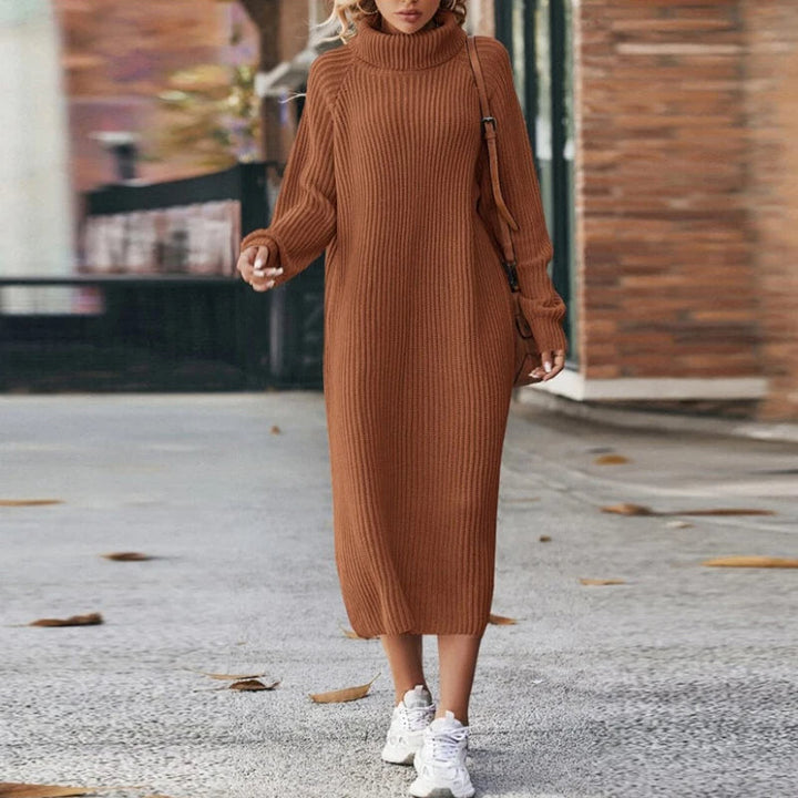 Vestito midi versatile dolcevita da donna, a maniche lunghe, ideale per outfit eleganti.