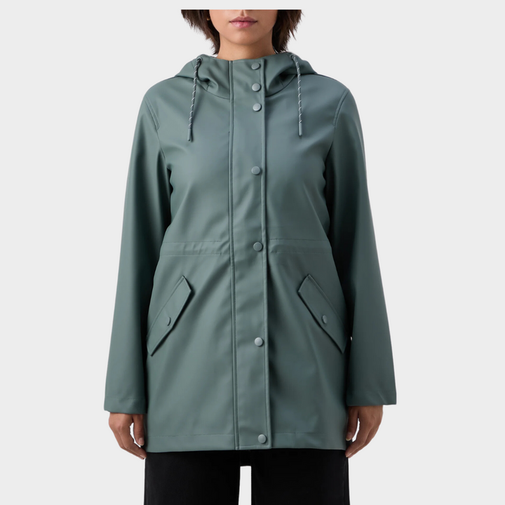 Impermeabile donna elegante con cintura. Giacca antipioggia pratica per moda pioggia chic e viaggi.