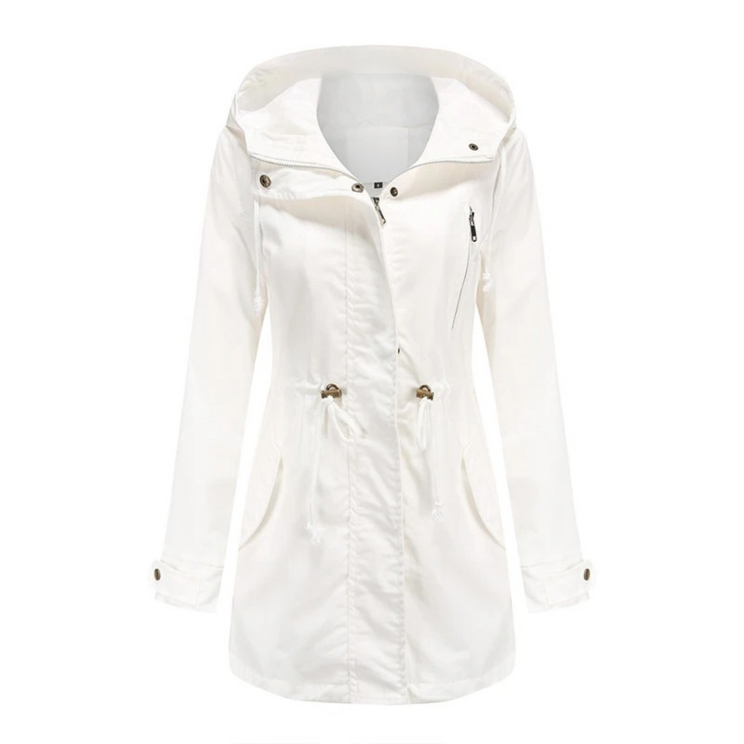 Giacca leggera e pratica da donna con cappuccio, perfetta per vento primaverile e autunnale.