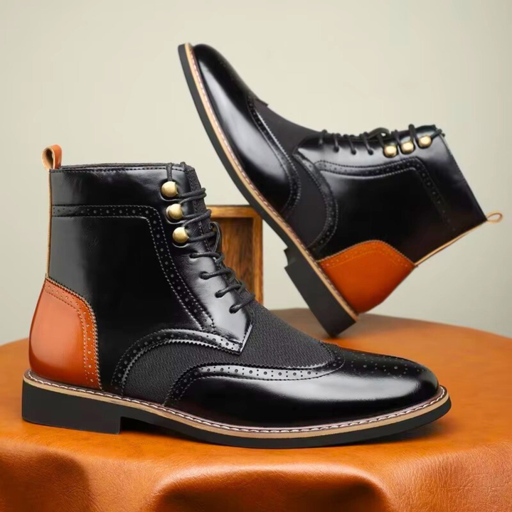 Primo piano scarpe brogue bicolore in pelle da donna, finitura di qualità e stile iconico. [[lstfy-media:6]]