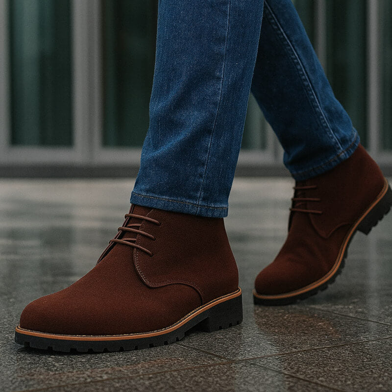 Stivali uomo high-top eleganti neri, perfetti per comfort quotidiano e aderenza superiore. Calzature moda versatili.