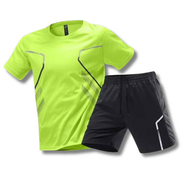 Completo sportivo estivo uomo versatile. Ottimo per allenamento, corsa e attività atletiche all'aperto.