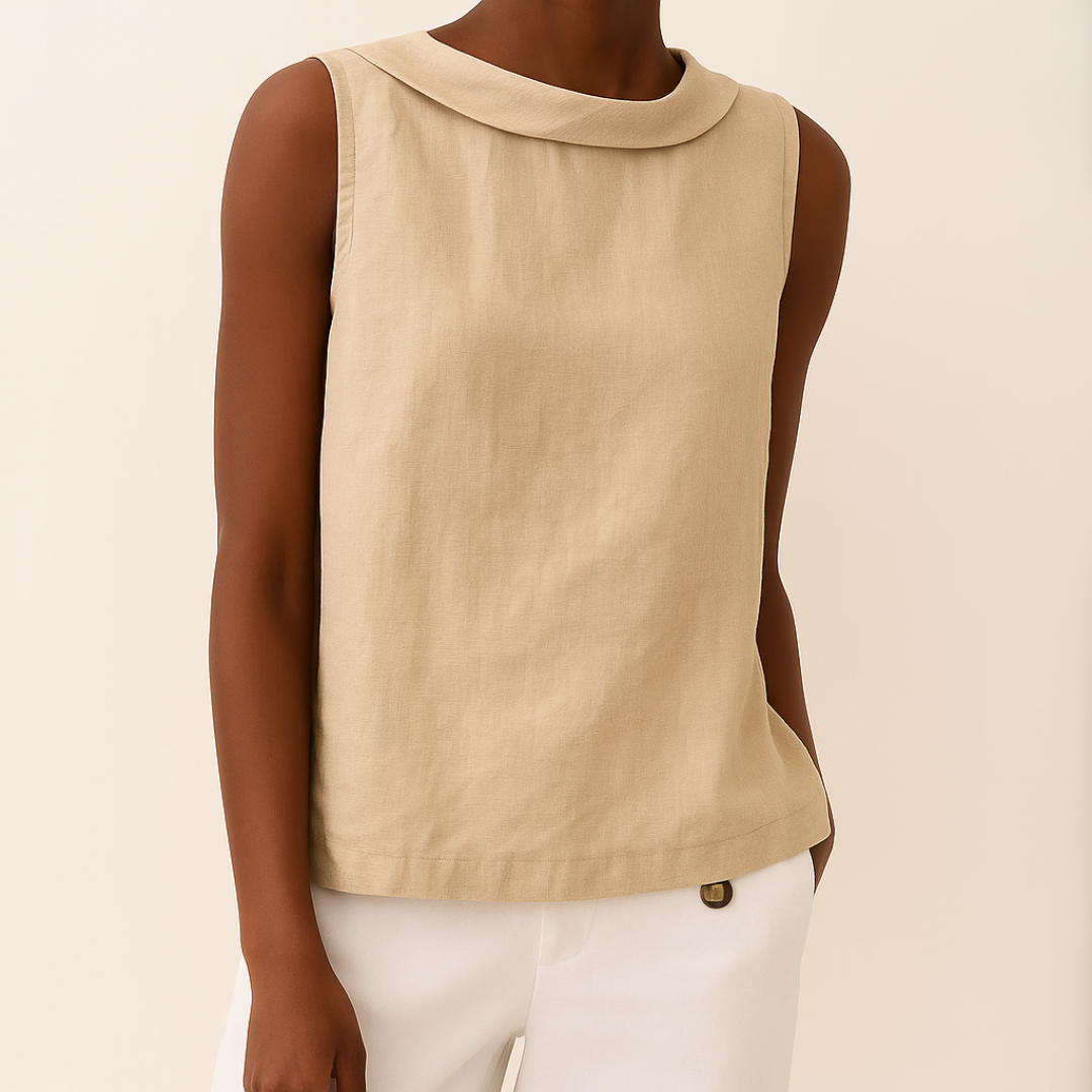 Top casual chic da donna senza maniche, con raffinato collo alto, per un abbigliamento versatile ed elegante.