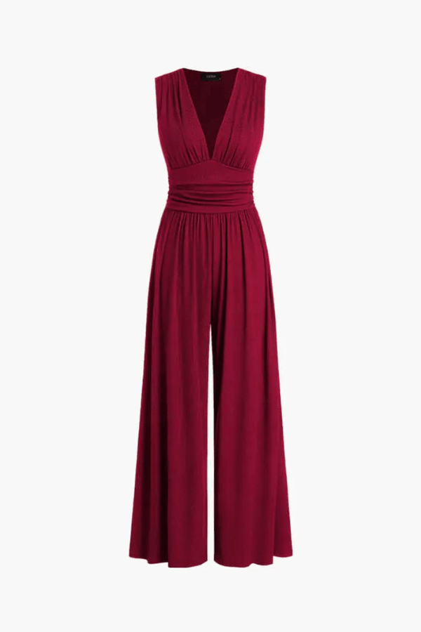 Jumpsuit elegante da donna, stile moderno con scollo a V, perfetta per un look femminile versatile.