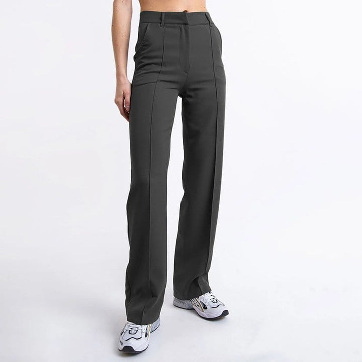 Comodi pantaloni donna a vita alta, gamba dritta. Perfetti per un look elegante e professionale in ufficio.