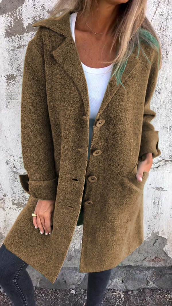 Giacca donna oversize, stile elegante con revers dentellato e bottoni chic, per primavera/autunno.