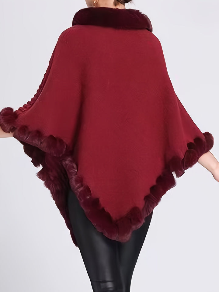 Poncho donna invernale, taglia unica, con elegante bordo in pelliccia, per un comfort avvolgente.