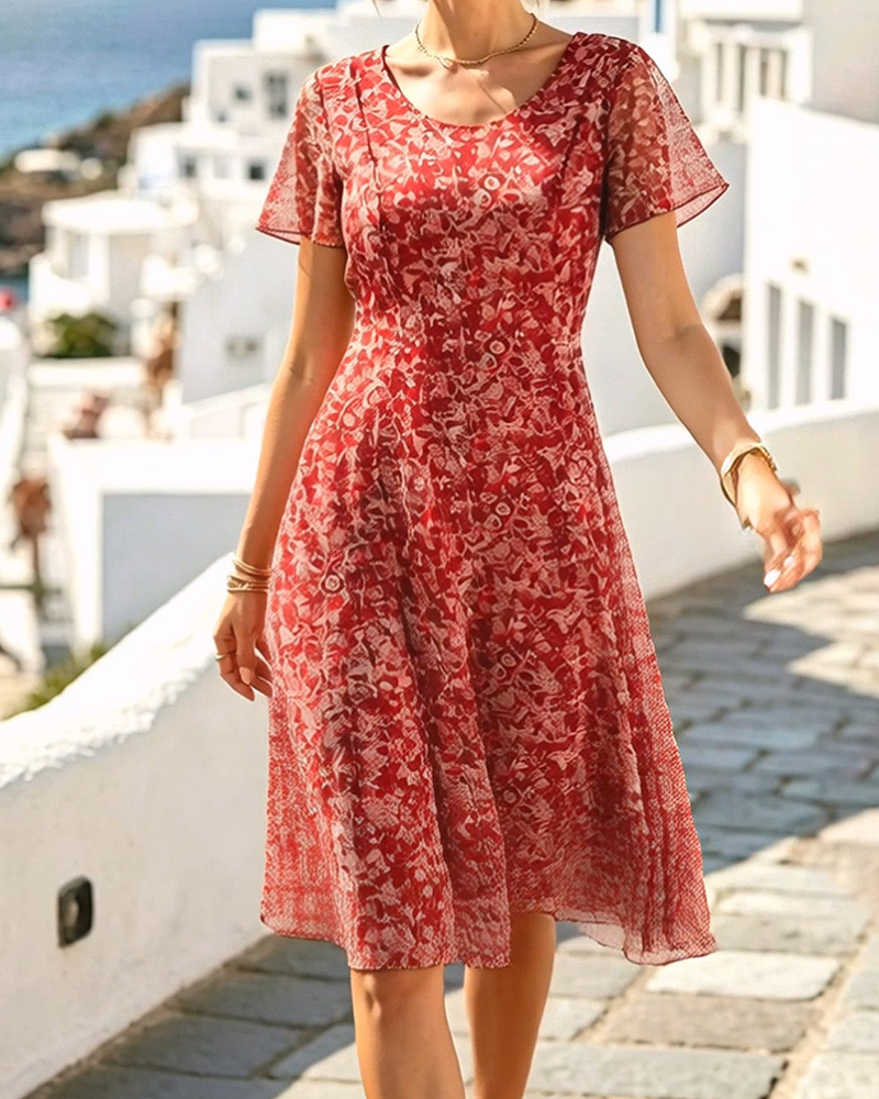 Abito casual A-line floreale da donna in cotone traspirante, perfetto per giornate calde.