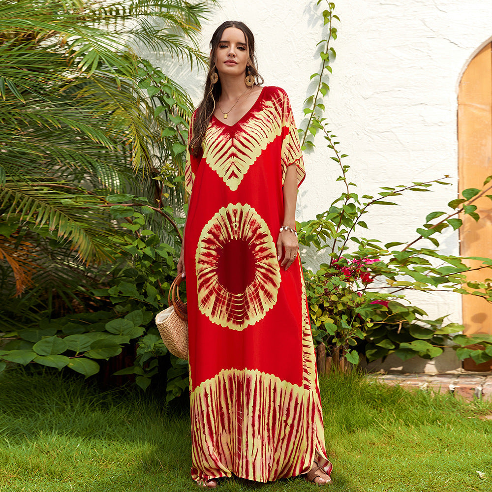 Vestito estivo leggero da donna, a fantasia floreale, con scollo a V, perfetto per la spiaggia.