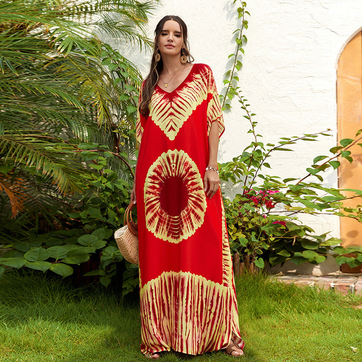 Vestito estivo leggero da donna, a fantasia floreale, con scollo a V, perfetto per la spiaggia.